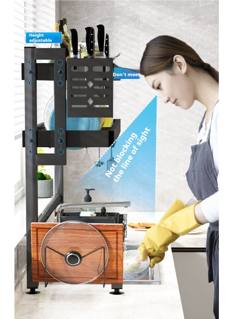 Dish Drying Rack - Large Over The Sink Dish Drainer Drying Rack , Large Capacity Stainless Steel Dish Rack, Multifunctional Kitchen Organizers and Storage Rack, 75cm-Double Layer Black - Image 3